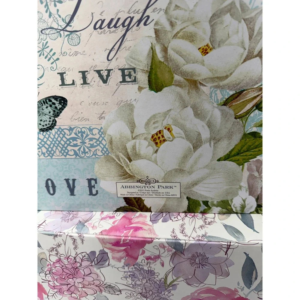 Abbington Park Floral Decorative Nesting Storage Boxes Set of 2 Magnetic Closure